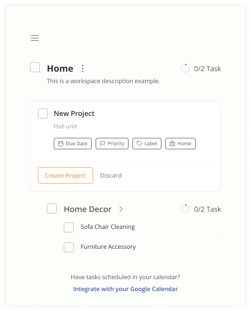 TodoPal workspace view with nested projects