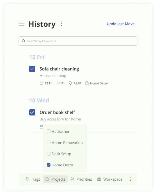 History · Filter by Projects