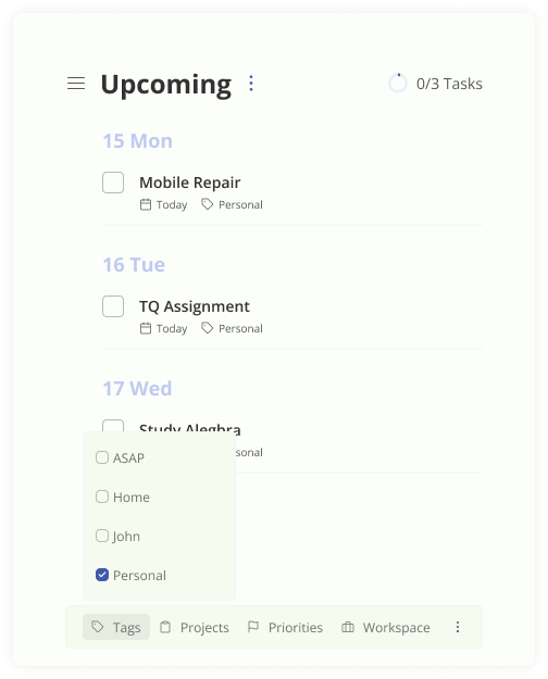 Browser extension — upcoming tasks filtered by personal tag